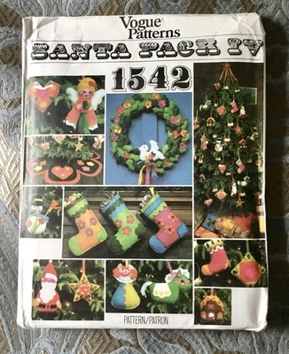 VTG Vogue Pattern Santa Pack IV 1542 Felt Christmas Ornaments Skirt Stocking FF - image 1 of 3