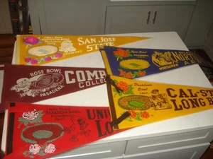 PASADENA BOWL PENNANTS - GROUP OF 5 - 1960's - FELT 34", NICE GRAPHICS, FOOTBALL - Picture 1 of 16