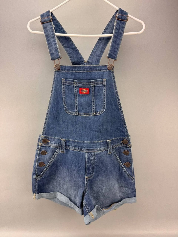 Pantalones cortos de mezclilla azul con tirantes Dickies para mujer talla M Foto 1 de 4