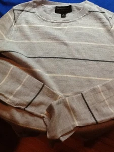 BANANA REPUBLIC 100% MERINOWOLLE PULLOVER GR. S (GRAU MIT SCHWARZEN & WEISSEN LINIEN) 053124A - Bild 1 von 5