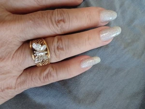 14k Gold Wide Ring With Diamond Butterfly. Size 7 - Foto 1 di 10