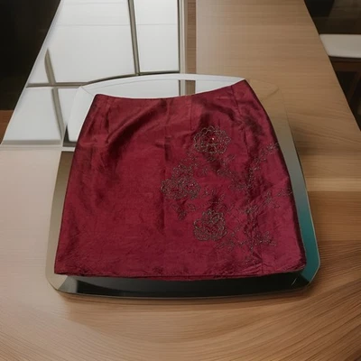 Minifalda Y2K Ann Taylor Talla Pequeña Seda Bordada Flores Borgoña. Elegante! Foto 1 de 4