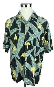 Tommy Bahama Herren Vintage schwarz grün gelb Palmblätter Camp Hemd Gr. M - Bild 1 von 7