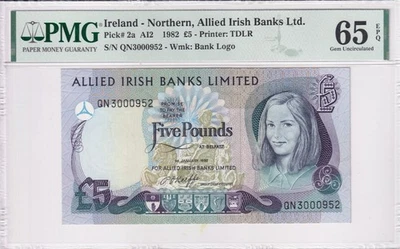 Northern Ireland 5 Pounds 1982 P-2a PMG 65 EPQ UNC banknote - Image 1 of 4