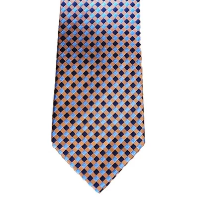 Izod 男式 100% 真丝领带橙色海军蓝钻石棋盘职业学院风秋季 — 第 1/4 张图片