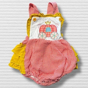 Pumpkin Carriage Ruffle Bubble Romper 3-6 Months Fall Colors Red Gingham - Picture 1 of 4