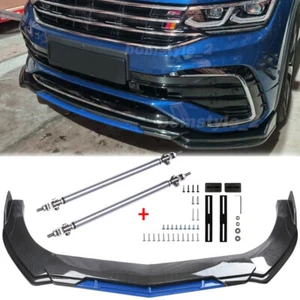 Carbon Front Bumper Lip Spoiler Splitter +Strut Rods For Volkswagen Tiguan 09-22 - Picture 1 of 16