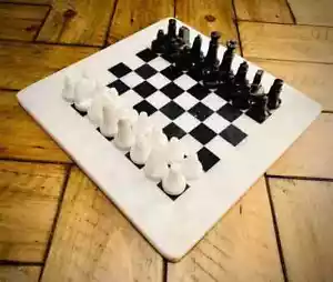 Vintage White Marble Chess Set – Handcrafted Stone Chess Board for Collector's - Picture 1 of 6