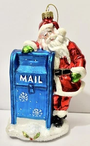 Bronner's Mercury Glas Weihnachtsmann mit blauem Briefkasten Ornament 7" Neu mit Etikett - Bild 1 von 8
