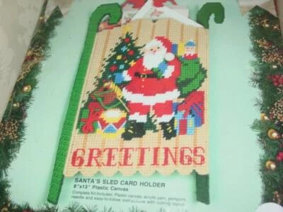 Bucilla Kit Plastic Canvas SANTA'S SLED CARD HOLDER Christmas Wall Decor #61153 - Image 1 of 3
