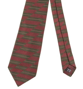 Salvatore Ferragamo Burgundy Green Horizontal Ribbed Zig Zag Woven Silk Tie - Picture 1 of 6