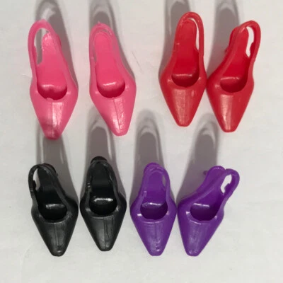 批量 4 件 芭比模型缪斯娃娃 高跟鞋 克隆鞋 粉红色 红色 黑色和紫色 — 第 1/4 张图片