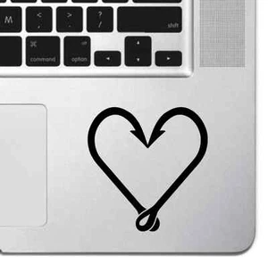 Fish Hook Heart Macbook Decal Keypad Keyboard Sticker Laptop Decal Love Decal - Picture 1 of 2