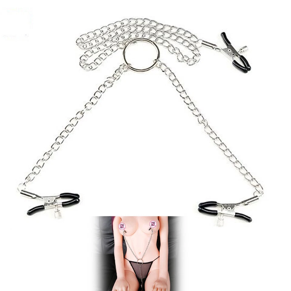 Adjustable Pressure Clips Clamps Jewelry Non Piercing Nipple Rings Metal Chain - Image 1 of 4