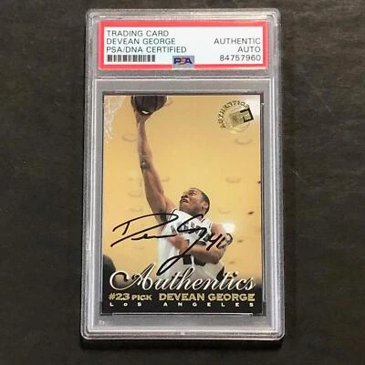 Tarjeta Press Pass Authentics #18 1999 firmada por Devean George automática losa PSA Foto 1 de 2