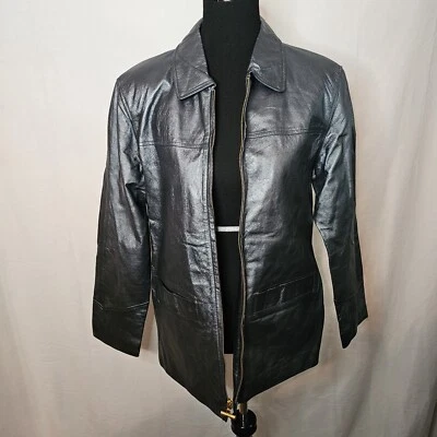 Abrigo Chaqueta Mujer Mitrani Metálico Gris Plateado Cuero Cremallera Talla Grande Foto 1 de 4