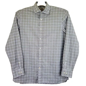Hickey Freeman Long Sleeve Shirt Mens Medium Gray Blue Check Plaid Button Up M - Picture 1 of 10