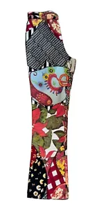 MOSCHINO BLACK-RED FLORAL SCRIPT PRINT BOOT CUT VELVET TROUSERS 1990'S SIZE 12 - Picture 1 of 11