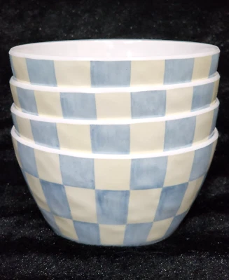 Set of 4 Blue & White Checkered Melamine Tidbit Bowls 4.75" Checked Pool Outdoor - Image 1 of 4