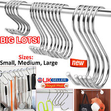 Stainless Steel S Hooks 10/20/30/40/50 Kitchen Utensil Clothes Hanger Hanging UK
