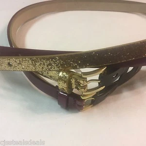 Style & Co Womens 2 Belts MEDIUM M Magenta, Gold Glitter ManMade Material SC654 - Picture 1 of 3