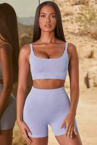 Pantalones Cortos Oh Polly Para Mujer Azul Tejido Suave Acanalado Ciclista Motociclista Ropa de Salón - Imagen 1 de 11