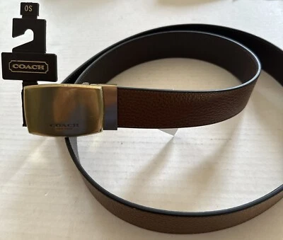 Coach Reversible Brown Leather Belt Brass Buckle One Size Cut To Size - Image 1 of 4
