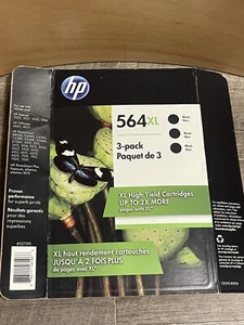 NEW Sealed HP 564XL Black Ink Cartridges Genuine Tri-Pack - Expired Oct 2019 - Picture 1 of 3