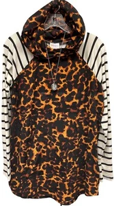 SUDADERA CON CAPUCHA NUEVA CON ETIQUETAS LuLaRoe Mediana Negra Naranja Marrón Leopardo Buceo Ámbar - Imagen 1 de 8