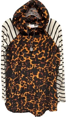 NWT LuLaRoe XL Black Orange Brown Leopard Scuba Amber Hooded SWEATSHIRT - Image 1 of 4