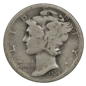 1924 -D Mecury Dime 10c 90% Silver US Coin *** VG-G  (SP) - Picture 1 of 7