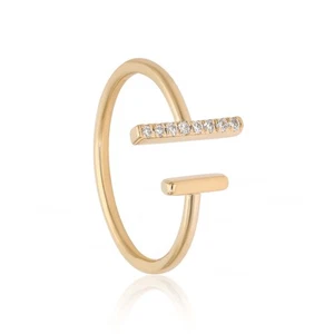 Anillo Barra Abierta Doble Paralela Oro 14k con Diamantes Creados en Laboratorio - Elegante Joya - Imagen 1 de 13