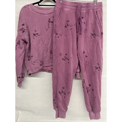 2PC Set Splendid Morado Flores Floral Bordado Sudadera Talla Mediano - Imagen 1 de 4