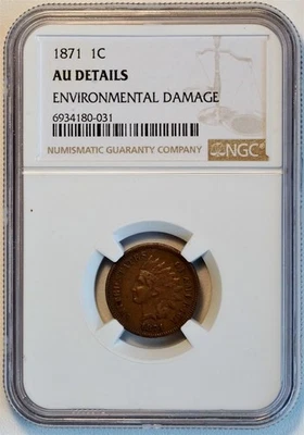 1871 Indian Head Small Cent AU DETAILS NGC 1C US COIN - Image 1 of 4