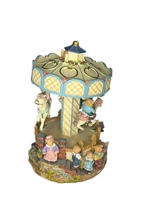 Vintage Resin Musical 3 Horse Carousel With Bear Family - Picture 1 of 9