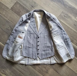 SUITSUPPLY Jacket 38R Havana Pure Linen Blazer Waistcoat Vest Gray Lanificio - Picture 1 of 17