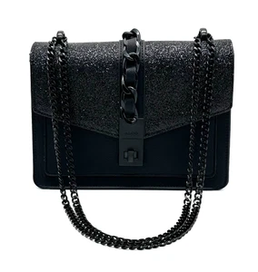 Aldo Black Glitter Crossbody/Shoulder Handbag Purse Metal Handle Strap - Picture 1 of 9