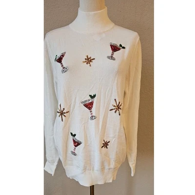 NWT Victoria Harbour Christmas Sequins Holiday Martinis Turtleneck Sweater  XL - Image 1 of 4
