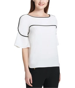 Calvin Klein Womens Pipe Trim Pullover Blouse, white, L 897100060270 - Picture 1 of 1