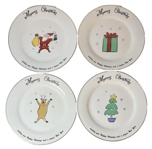 "4 platos de postre con borde dorado Feliz Navidad regalo árbol de Papá Noel británico 7 5/8"" (2)" - Imagen 1 de 9