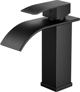 Grifo De Baño FORIOUS, Grifo Negro De Cascada Para Lavabo, Grifo Mezclador De Un - Imagen 1 de 12