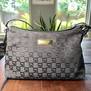 St John Signature Jacquard Black Shoulder Purse Handbag Gold Hardware Designer - Picture 1 of 14