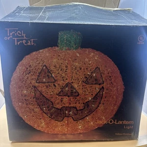 VTG Large Halloween Light Up Spaghetti Pumpkin Jack-o'-lantern 15" w/ BOX - Picture 1 of 6