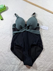 Meet Curve Black/green Mesh Underwire One-Piece Swimsuit L Adjustable Busty Swim - Picture 1 of 7