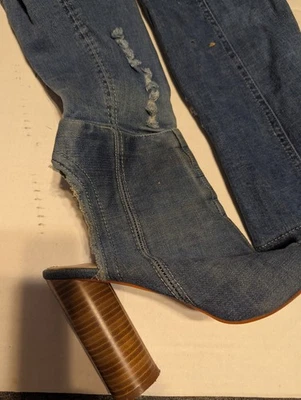 Extreme By Eddie Marc джинсовой ткани над колена ботинки с открытым носком искусственно состаренный размер 9 - Изображение 1 из 4