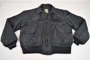 Vintage Flight Jacket Alpha Industries CWU 45P Size L 80s Black Nylon Made USA - Picture 1 of 9