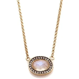 Womens Real Champagne Diamond & Moonstone Sterling Silver Necklace, Goldtone - Picture 1 of 1
