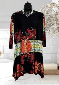 Reborn 3XL Kleid bunt/schwarz Print U-Ausschnitt Langarm dehnbar - Bild 1 von 13
