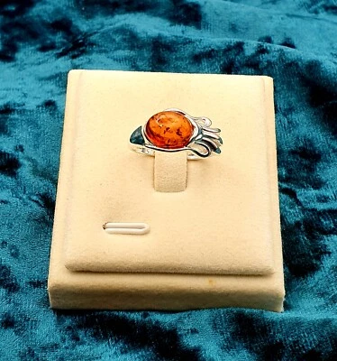 Baltic Amber Ring-Cognac-925 Sterling silver-N UK-6 1/2 US size-Free US Post - Image 1 of 4