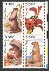 4 Vintage Unused US Postage 22 Cent Stamps DEER MOUSE River Otter PRAIRIE DOG La - Picture 1 of 2